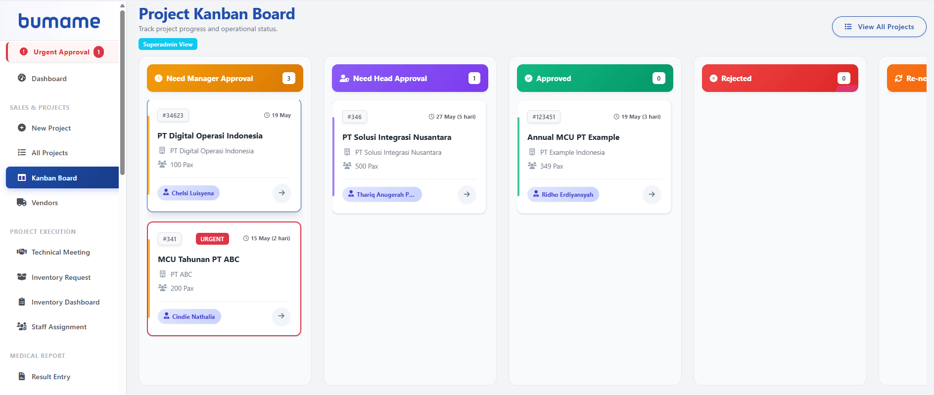 B2B Ticketing System View